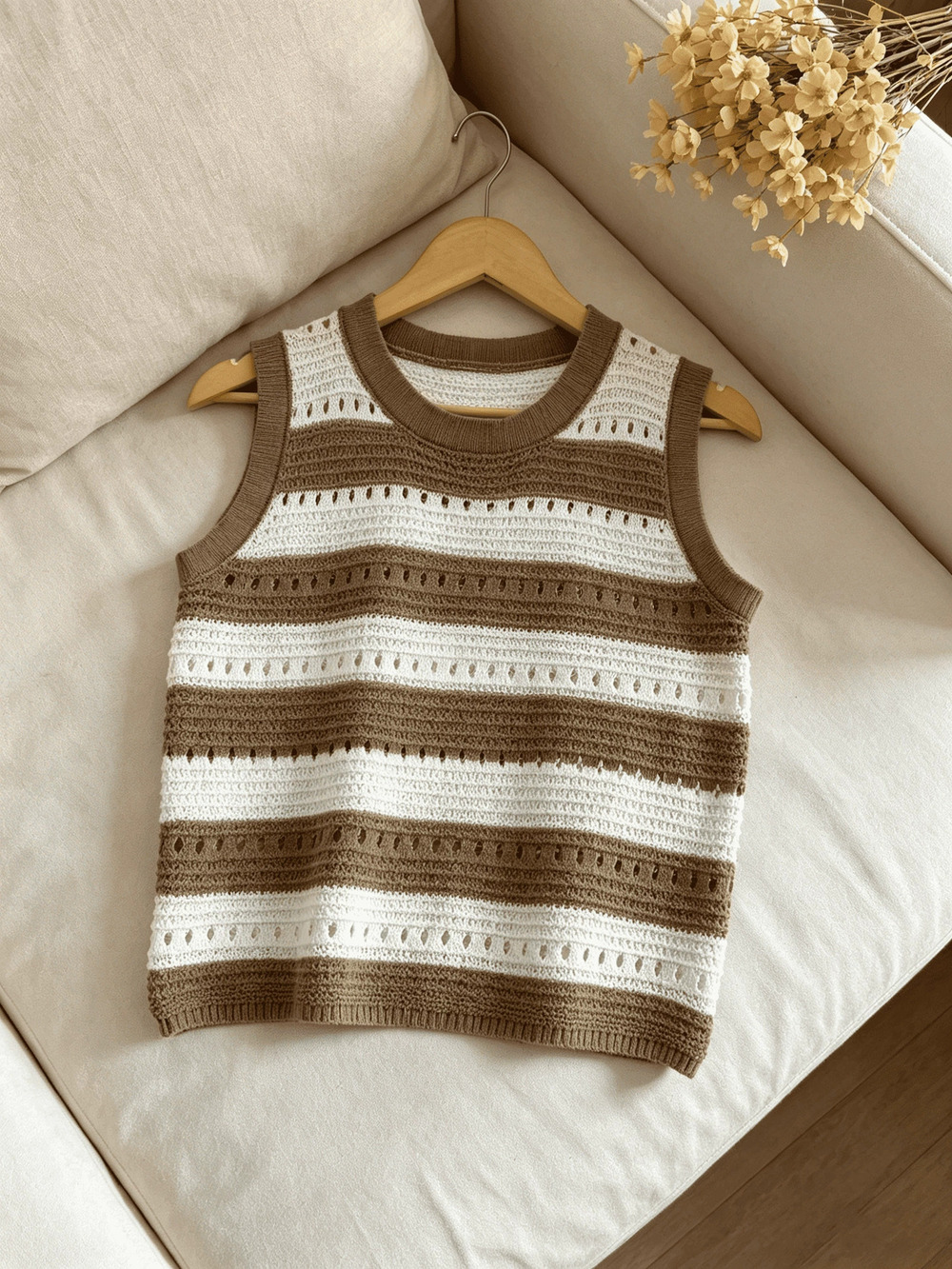 ZARA Hollow Striped Camisole Vest Women Summer Retro Color Block Layering